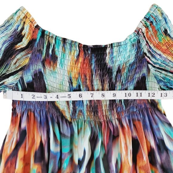 Bebe Colorful Smocked Silk Blouse Women Size S - Picture 6 of 8